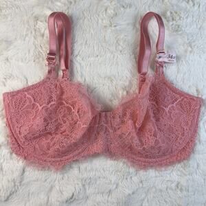 Victoria’s Secret Dream Angels Unlined Uplift Sling Lace Bra Coral Pink 34DD